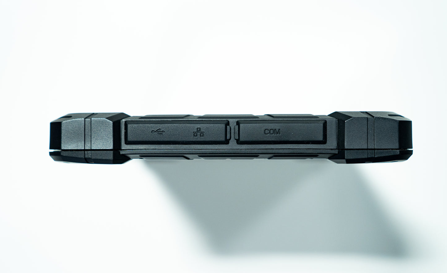 IRH Advanced HMI ruggedized tablet connectors including USB ports and an ethernet port.